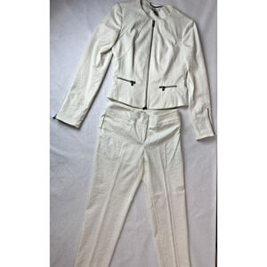 Y2k 2010 Cache Brocade Jacquard Floral Pantsuit Set Cream Zipper Blazer 0 Pant 4